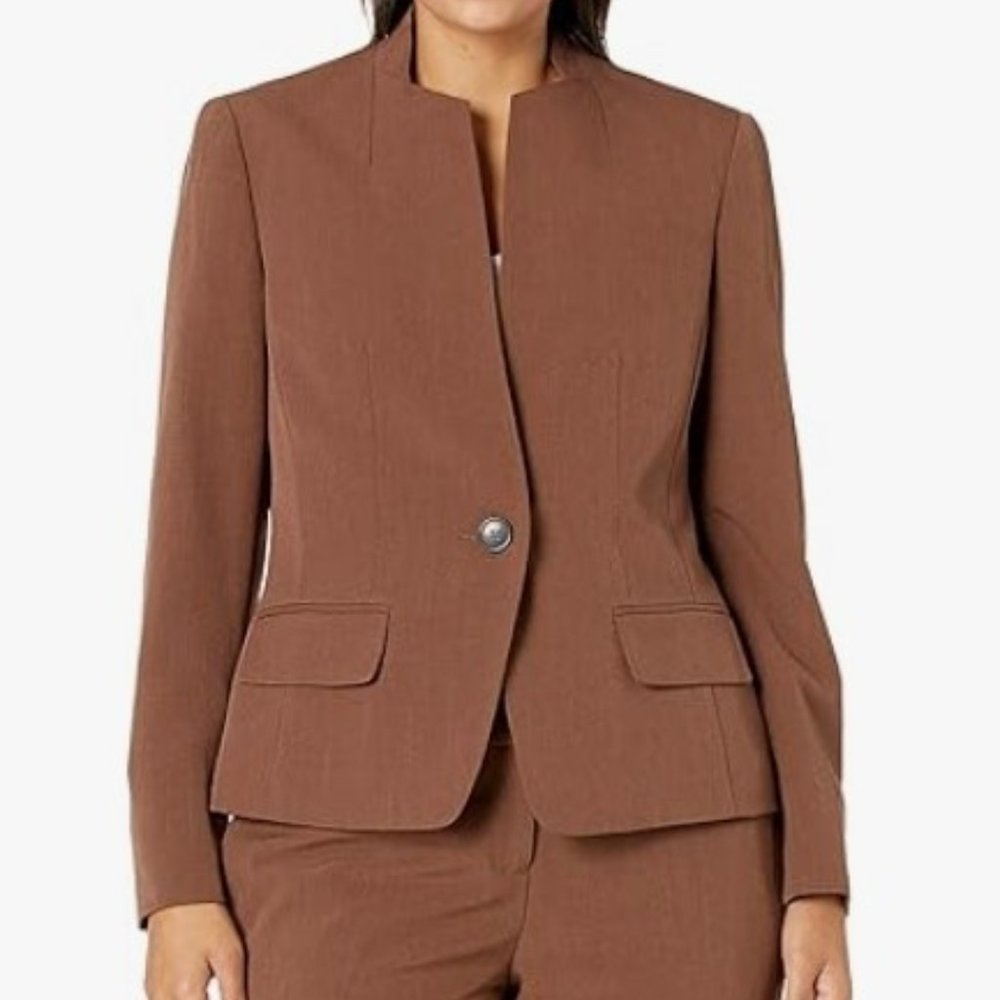 Le Suit Pant Suit, Size 16W, Bark Color, One Button Jacket